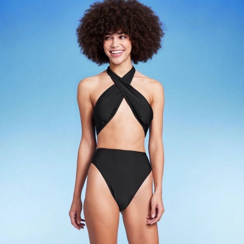 Women's Cross Front Halter One Piece Swimsuit - Wild Fable Black S